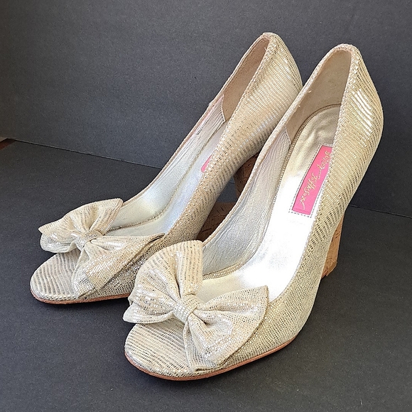 Betsey Johnson Silver Cork Cut Out Heels 8.5 Y2K Streetwear Glitter Party Wedges - Picture 3 of 13